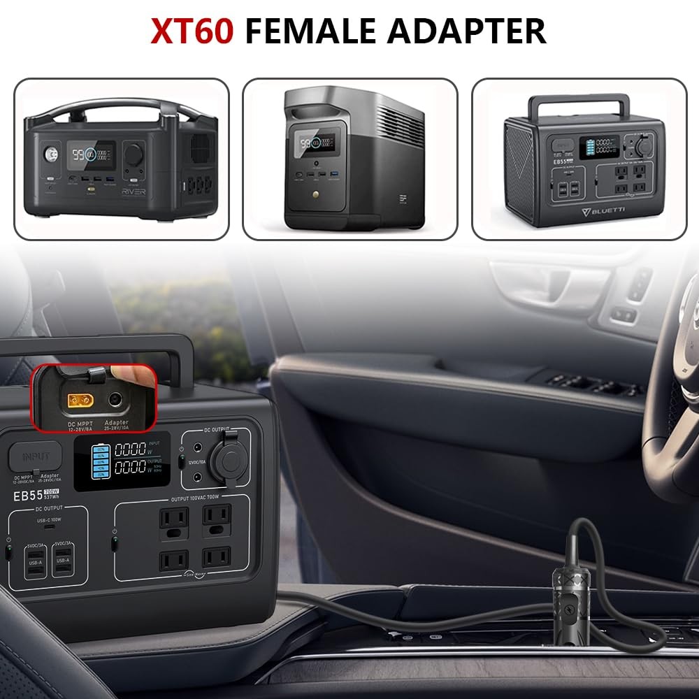 Kfd 12V/24V Cigarette Lighter Xt60 Car Charger Plug For Ecoflow