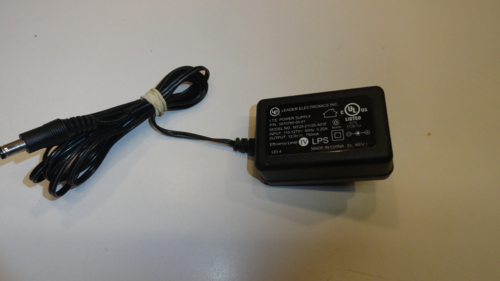XX8: Leader LEI Brand Power Supply Cord Model MT20-21120-A01F 12V 750mA