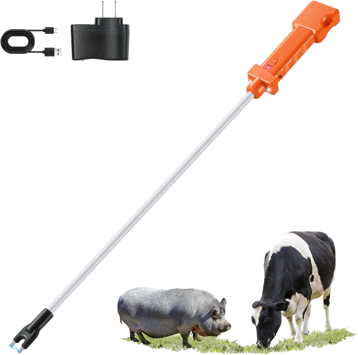 Cattle Prod, Rechargeable Electric Livestock Prod with 2 LED Lights, Waterproof