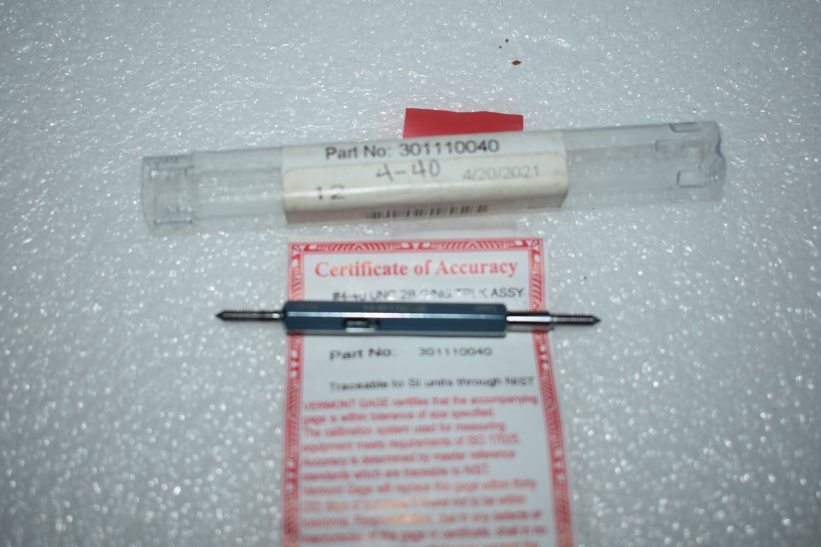 4-40 UNC 2B Vermont Thread Plug Gage .0958 .0991 #301110040 Machinist Lot #332