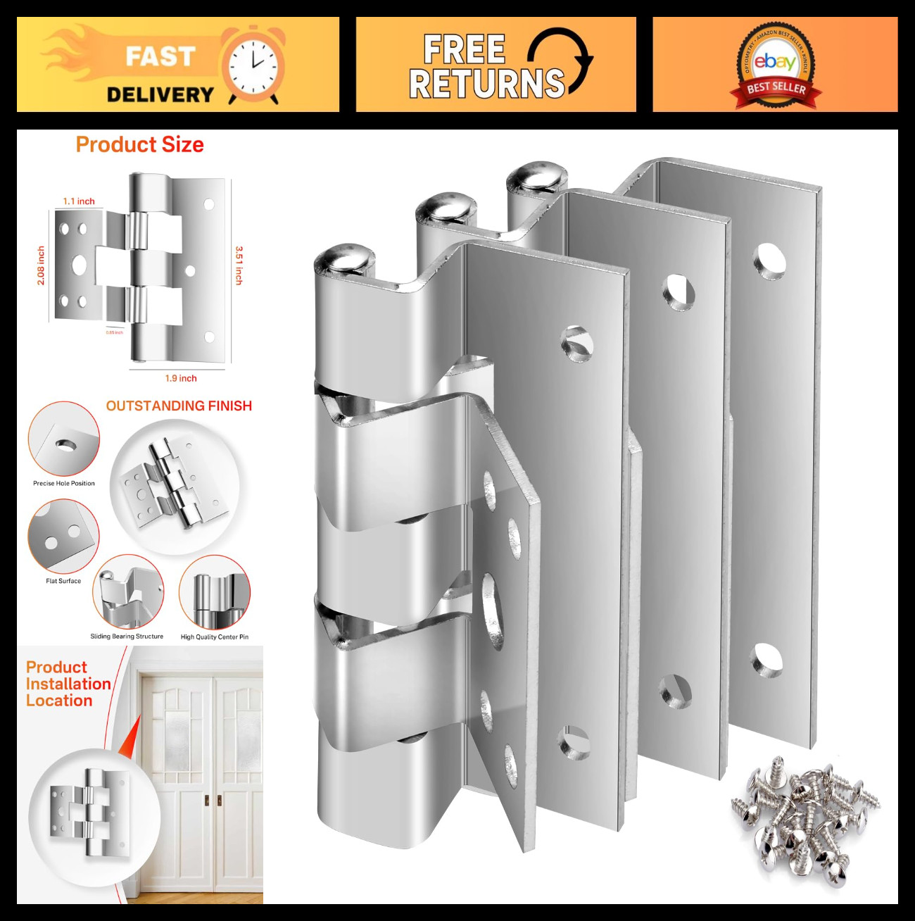 3 Pack Door Hinges Replacement for Mobile Home Exterior Doors, Screws Included