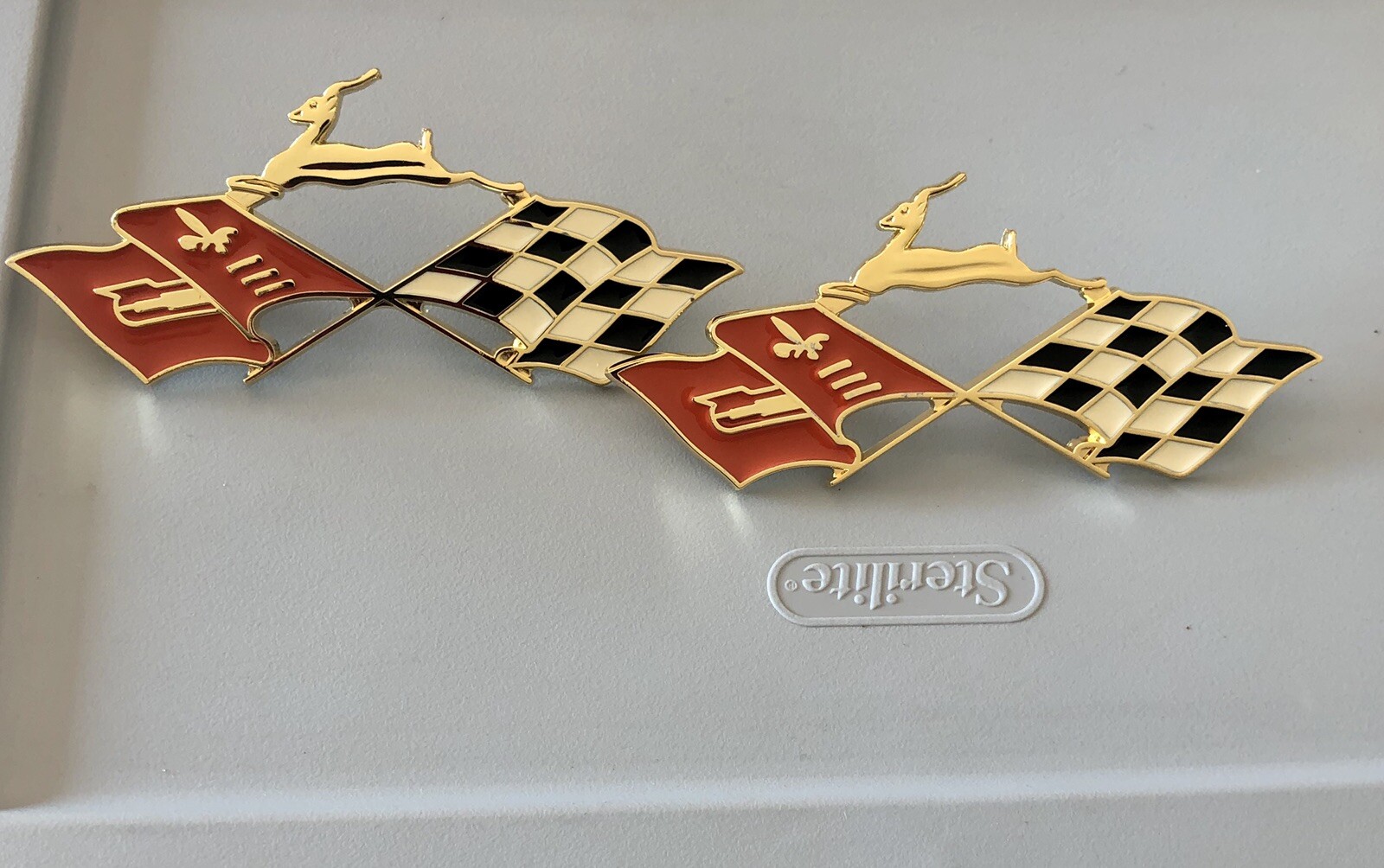 61 1961 Impala 24k Gold Plated Rear Side Quarter Panel Cross Flags