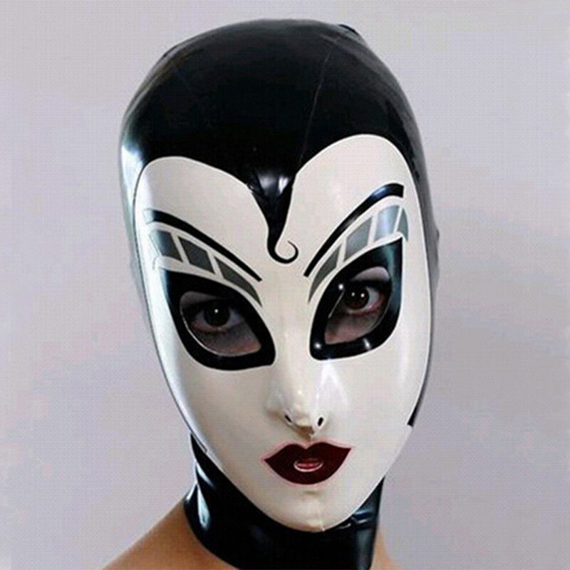 Latex Hood Rubber Mask with Back zip Drama Cosplay Heroine for Fetish clubwear