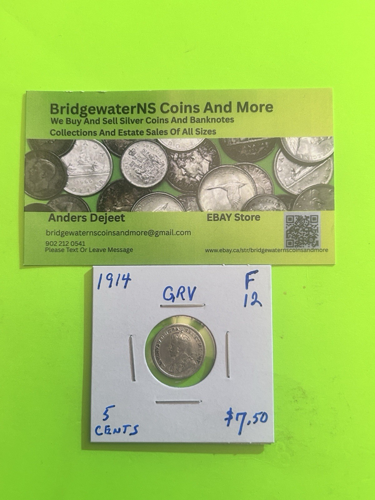 1914 Canada 5 Cent George V  Sterling Silver Nickel   AG. Trending At $6.5