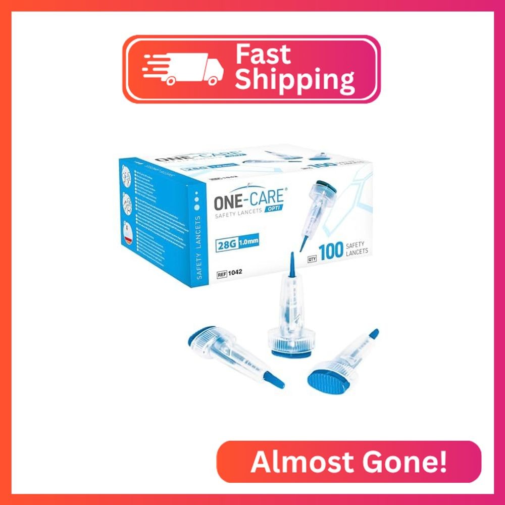 ONE-CARE OPTI Safety Lancets Top Button Activated 28G x 1.0mm, MiniFlow, Gentle,