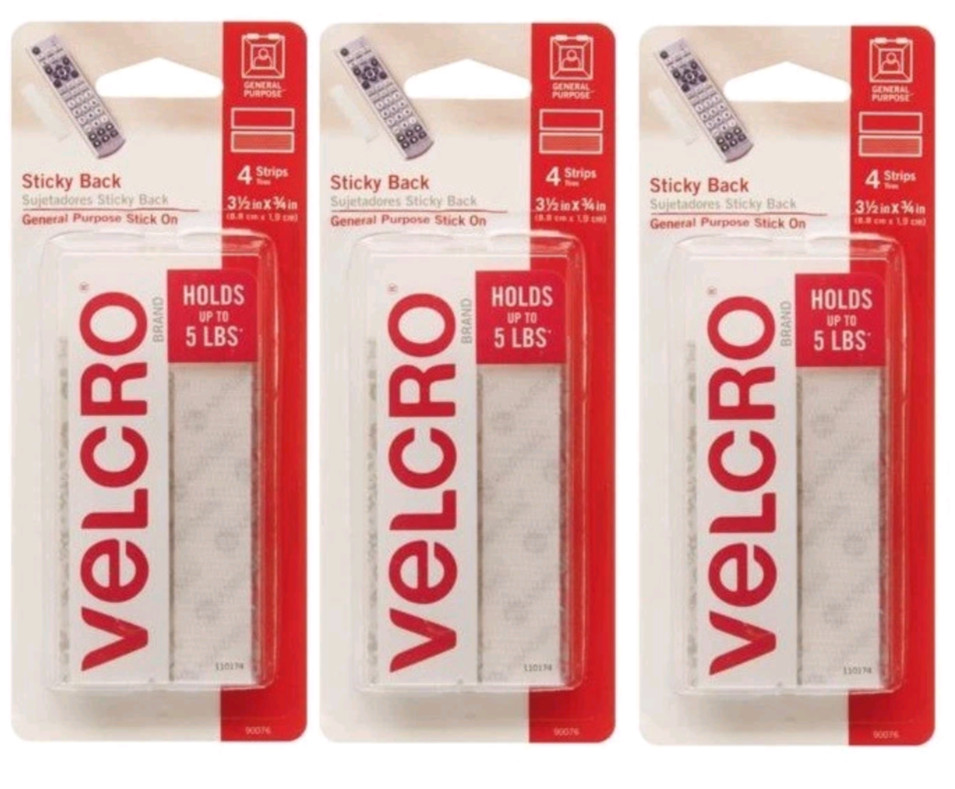 (3packages) Velcro 3-1/2 in. x 3/4 in. Sticky Back Strips (4-Pack)