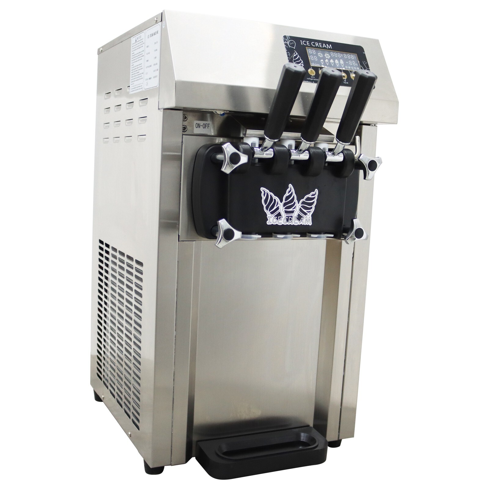 110V Fully Automatic 3 Flavors Soft Serve Ice Cream Maker Pre-cooling&Freshness