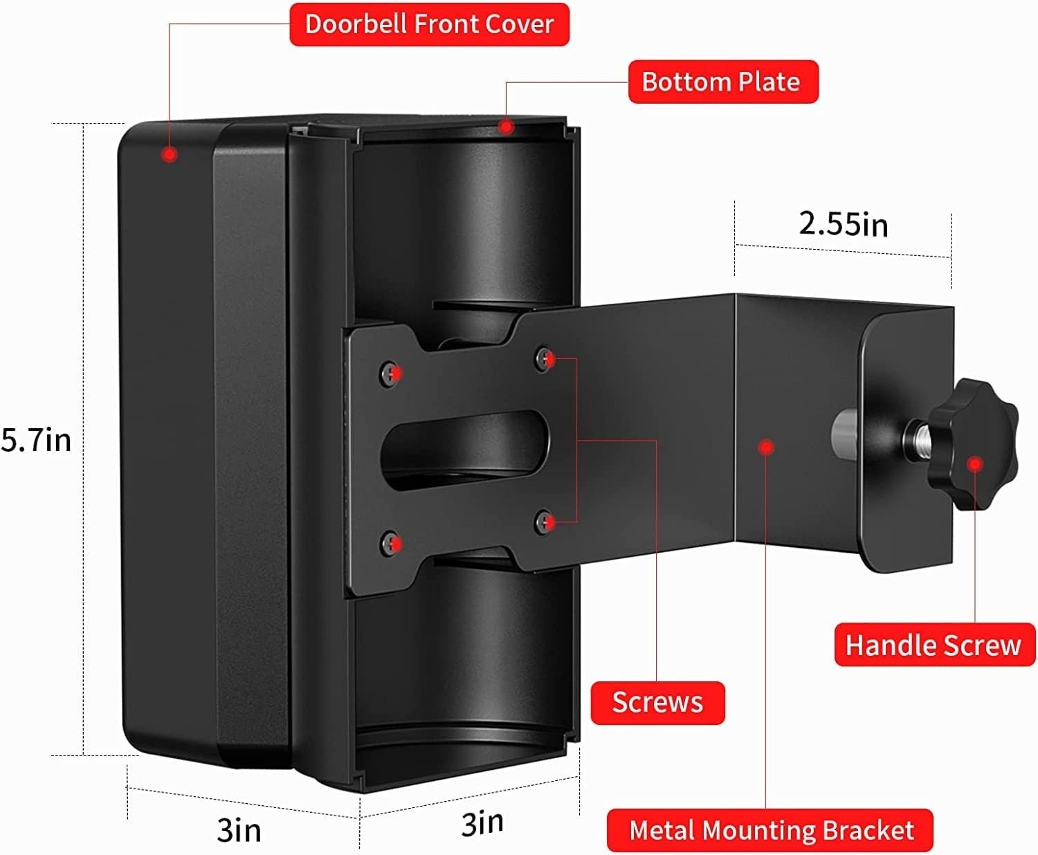 Elegant No-Drill Doorbell Mount: Adjustable 35-45° for Secure Video Coverage