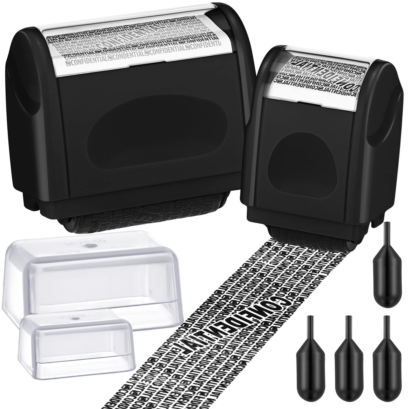2-Pack Identity Protection Roller Stamp & 4 Refill Ink for Confidential Security
