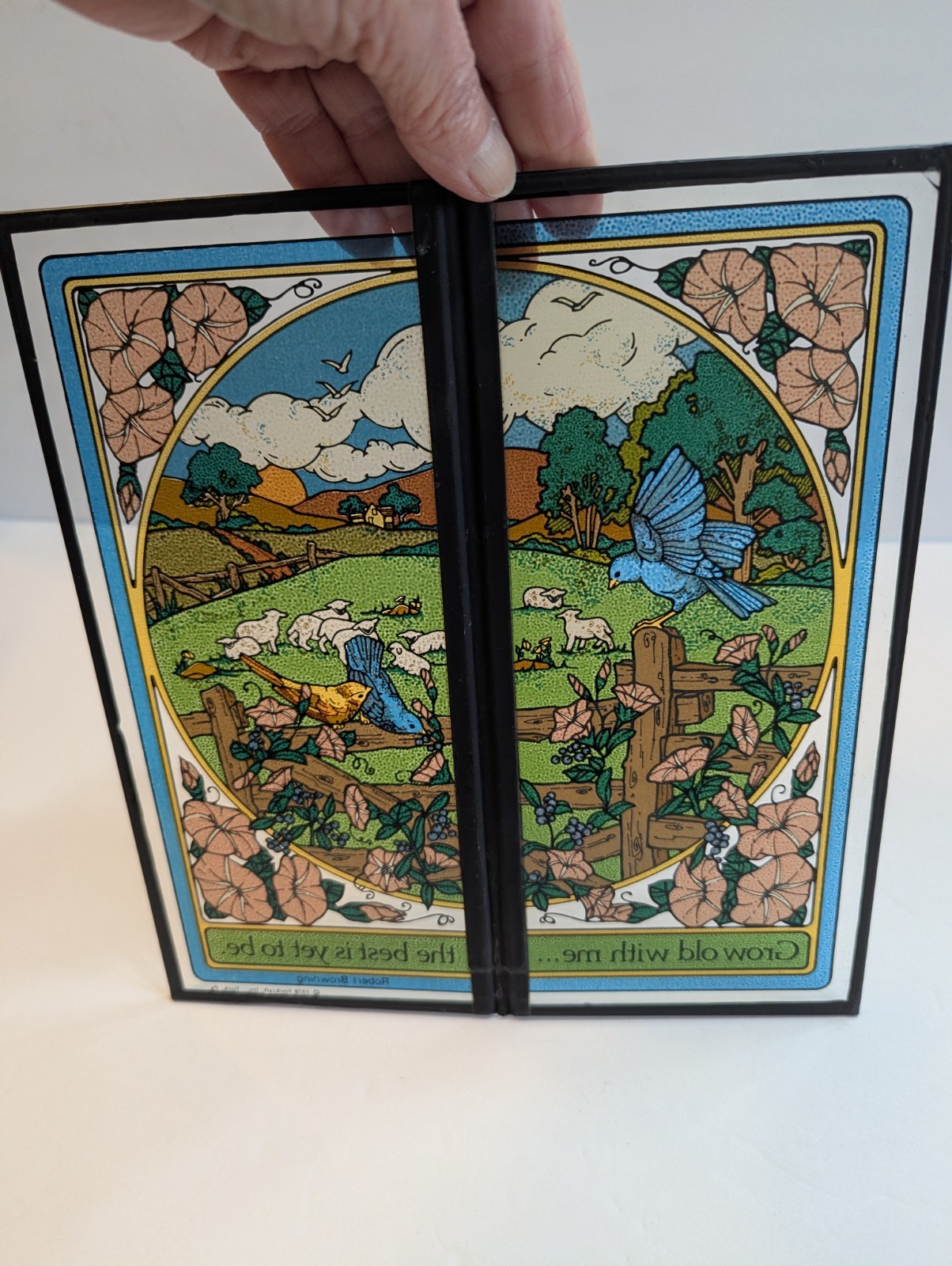 VTG 1978 Yorkraft Seriglass Two-Panel Folding Suncatcher Robert Browning Quote