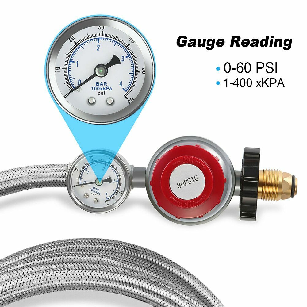 12 ft High Pressure Adjustable Propane Gas Regulator with Braided Hose Indicator