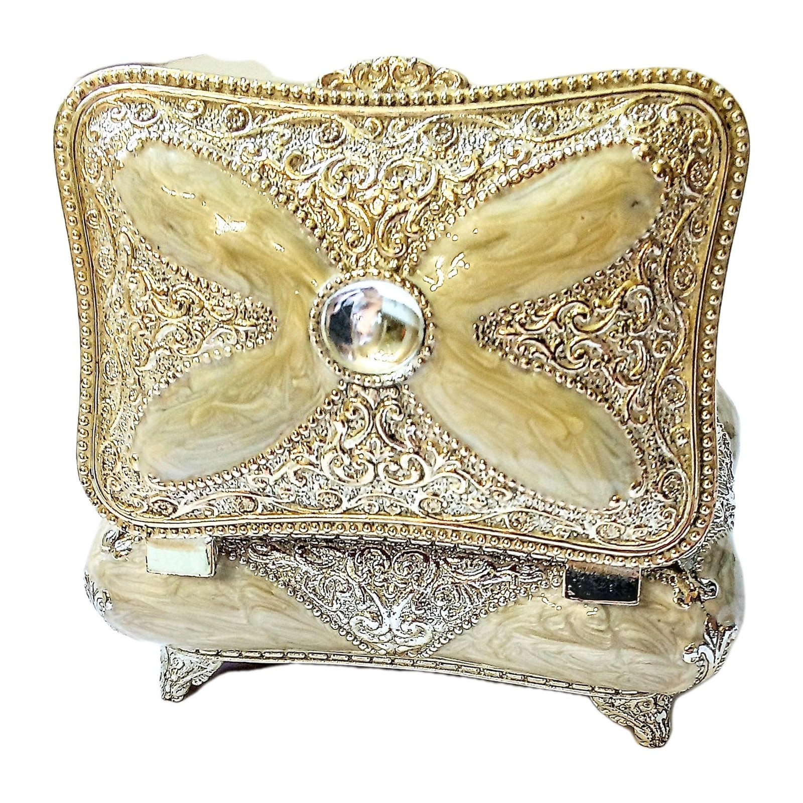 Momentz Enamel with Gold Tone Deco Jewelry Trinket Box with Lid