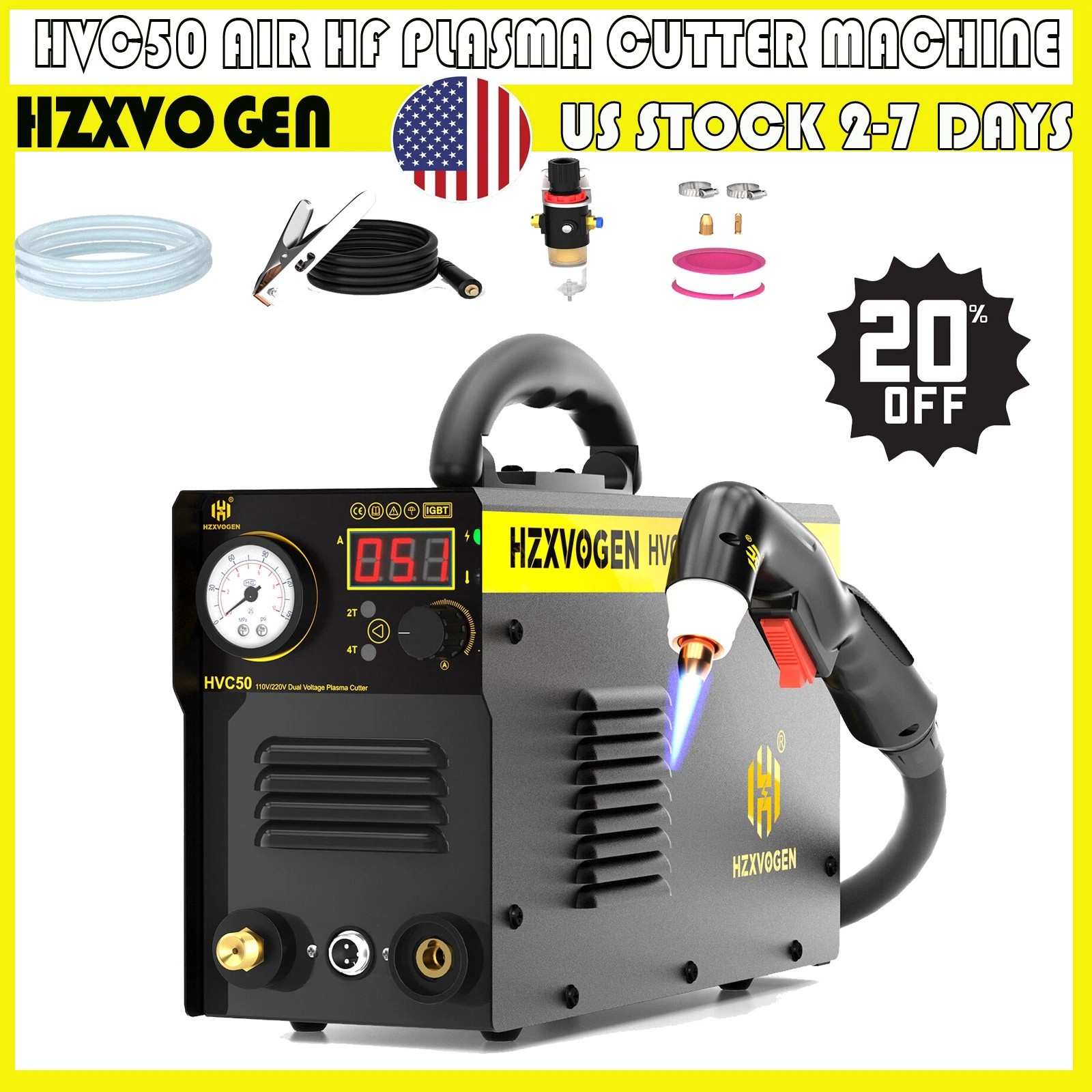 110V/220V HF Touch Pilot Arc Cutting Machine Plasma Cutter w/Quick Air Connector