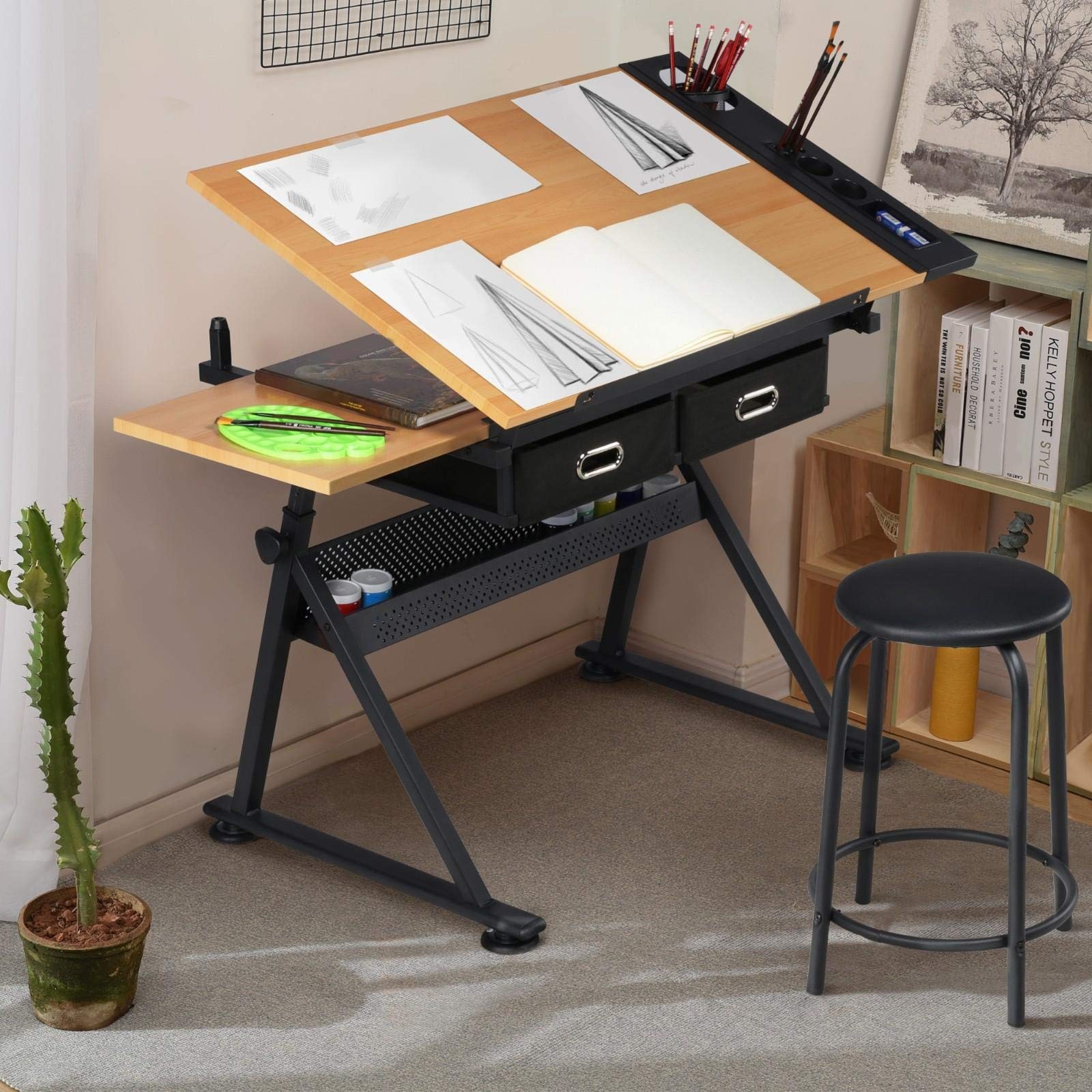 Yaheetech Height Adjustable Drafting Table Drawing Artist Large, Brown
