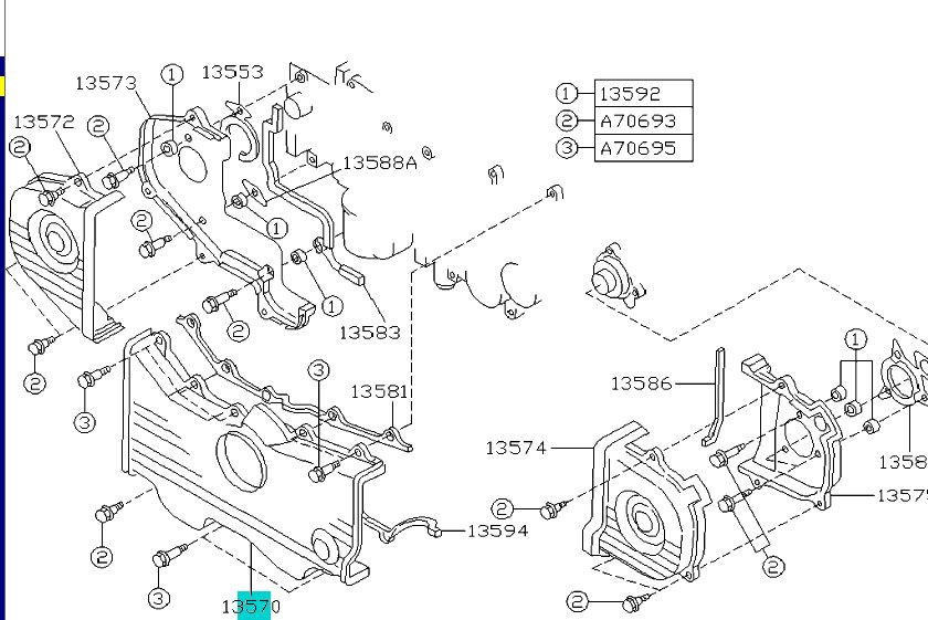 Subaru Center Timing Cover 90-97 Legacy 93-98 Impreza Forester 13570AA052 OEM