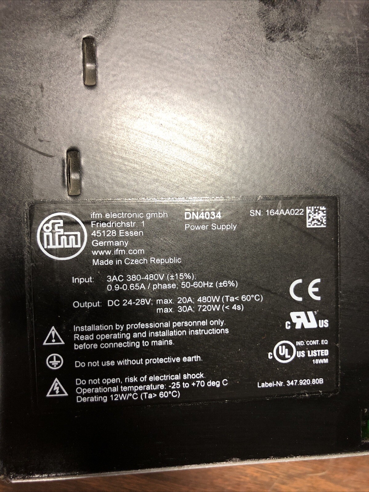 IFM DN4034 Power Supply Output DC 24V 20A