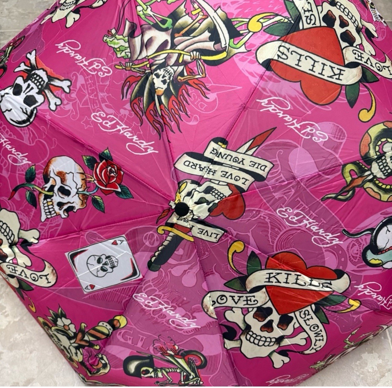Ed Hardy Pink Skull Umbrella