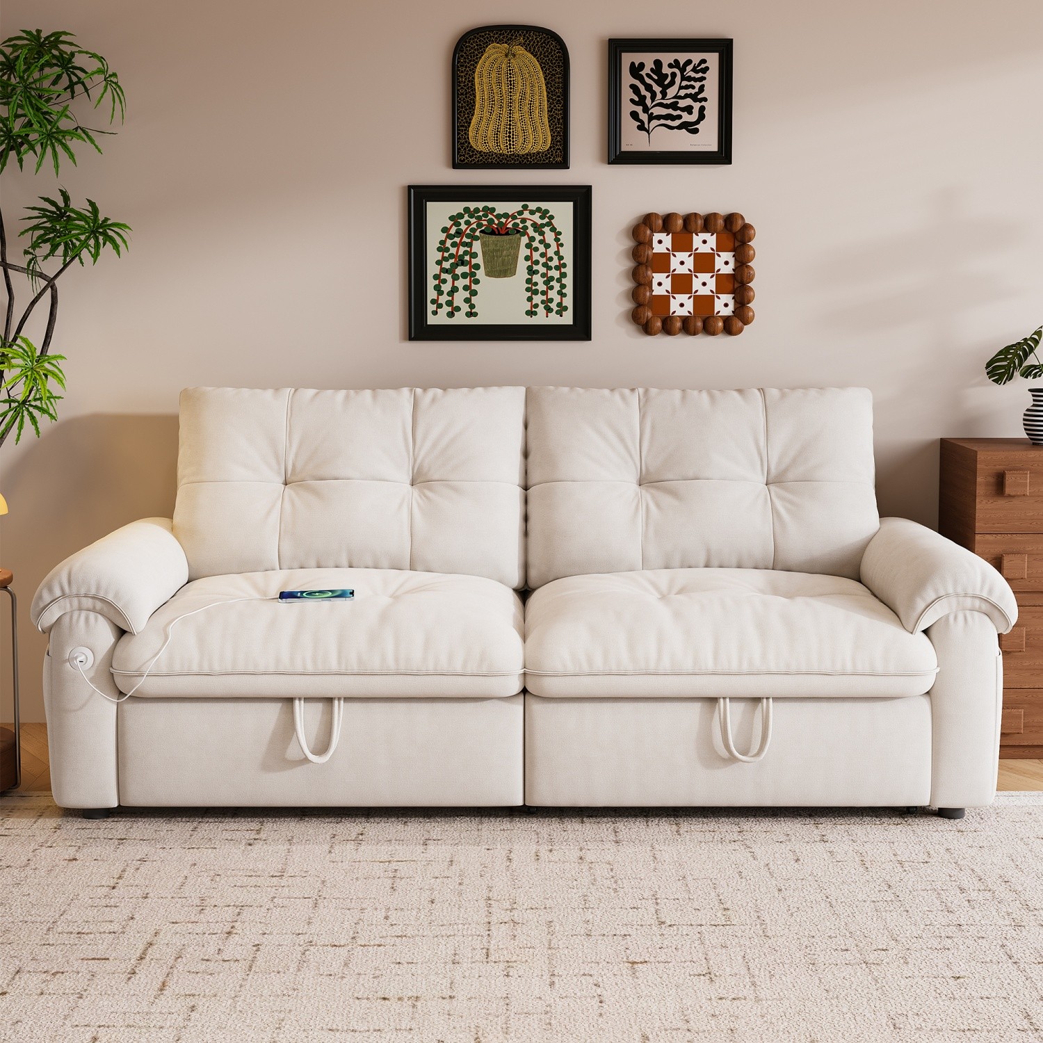 Convertible Sofa Bed Velvet 2-in-1 Folding Loveseat Couch with Recliner Feature