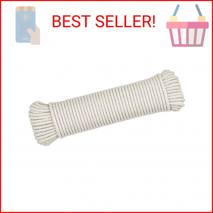 SteadMax 100 ft Natural Cotton Rope, Clothesline Cord, 1/4 inch General Purpose