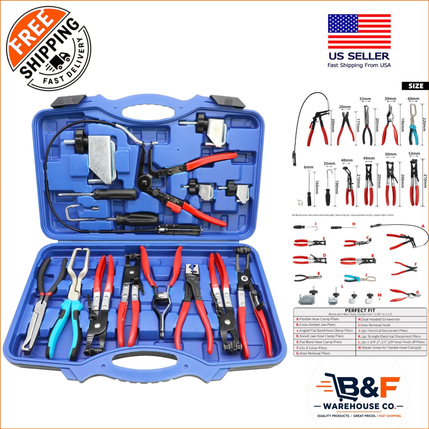 Professional 15pcs Hose Clamp Removal and Installation Kit for All Vehicles