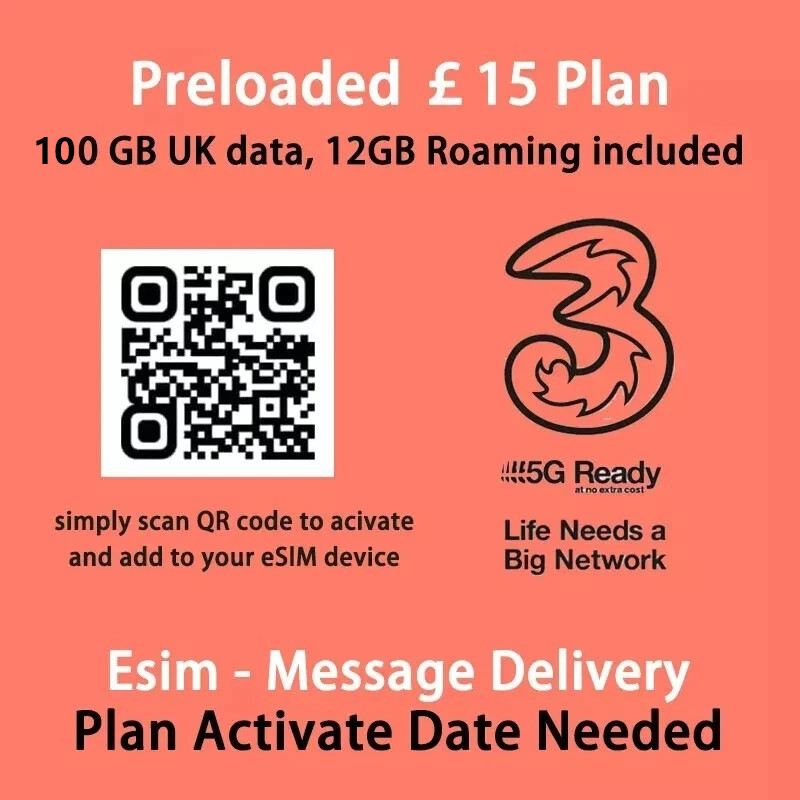 UK Europe 30days Prepaid eSIM with 100GB Unlimited call and text no shipping