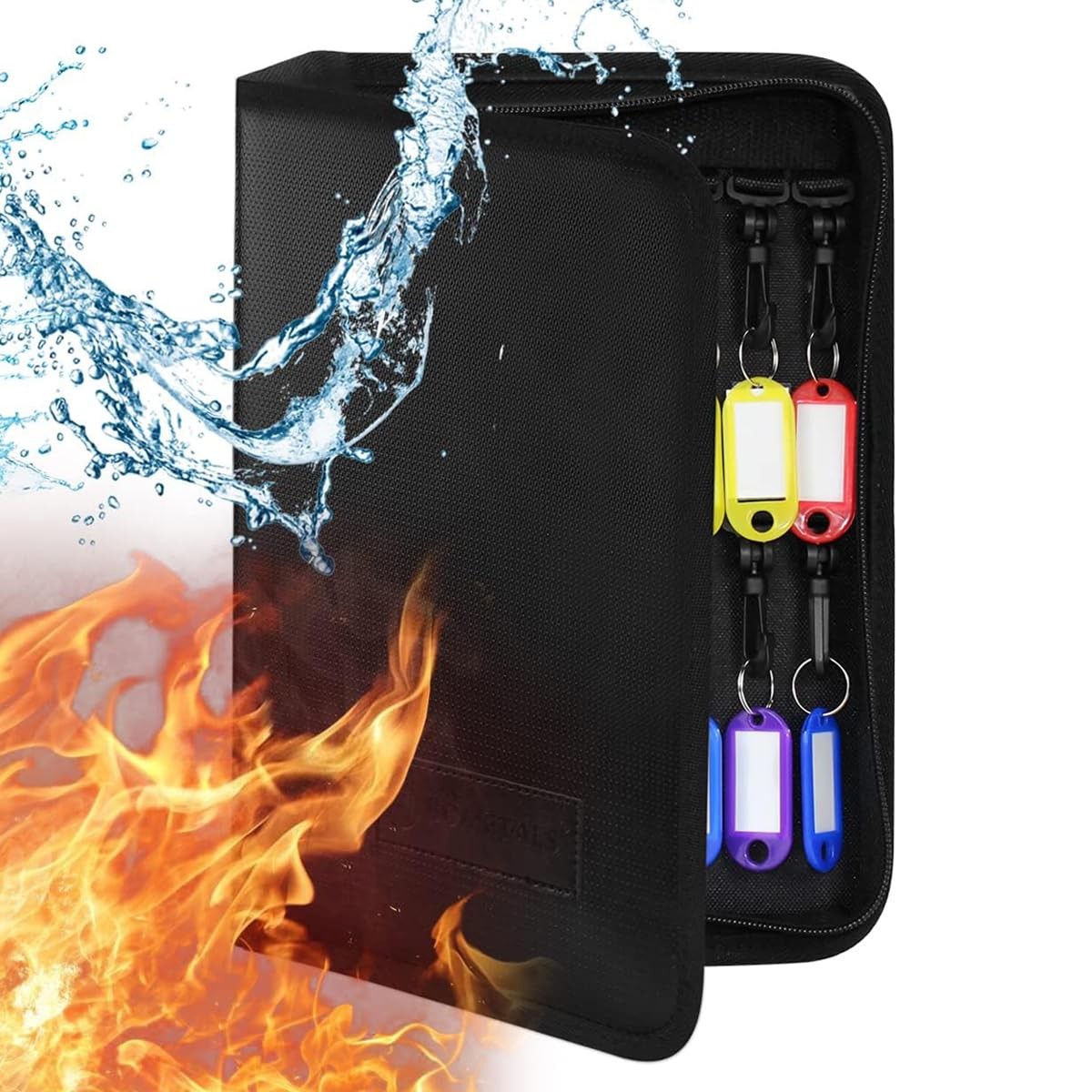 Fireproof Waterproof Portable Zippered Key Case 12 Hooks Organizer Tags Binder