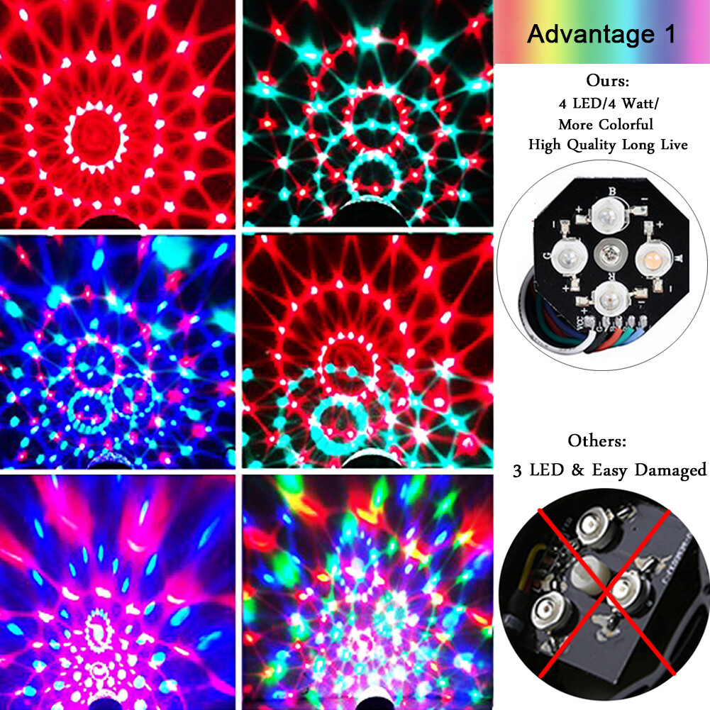 Stage Light 4 Watts RGBP LED Flash Party Light Crystal Disco Ball RC Rotating