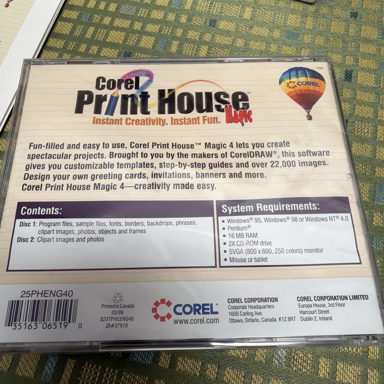 Vintage PC Software Corel Print House Magic - Windows 95 98 - New - Open Box