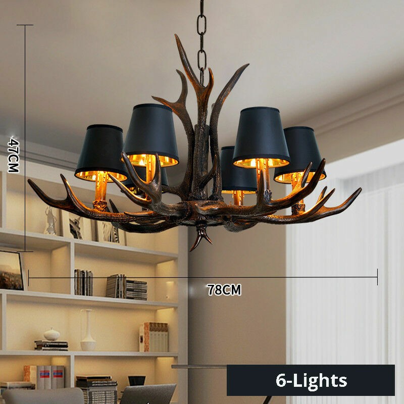 Modern Black Antler Chandelier Lights Dining Room Bar Cafe Vintage Hanging Lamp