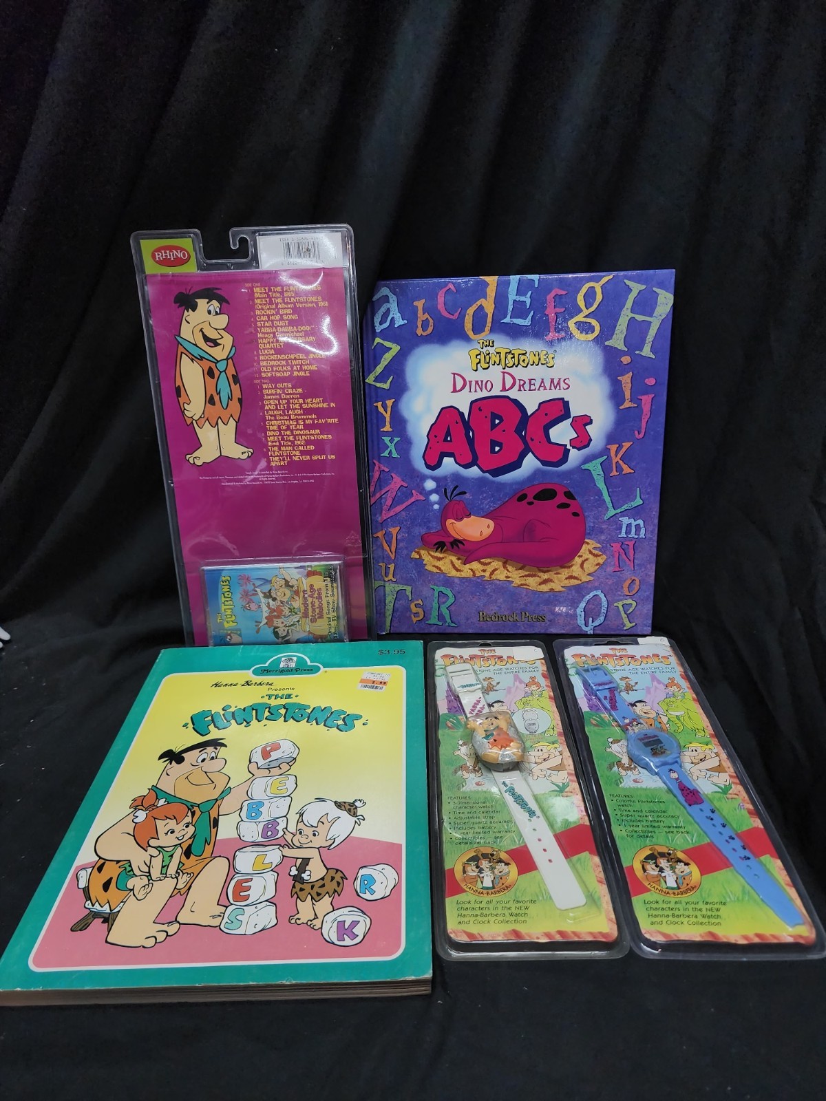 The Flintstones Lot Of Watches Fred Books ABCs Stone Age Melodies Cassette Tape