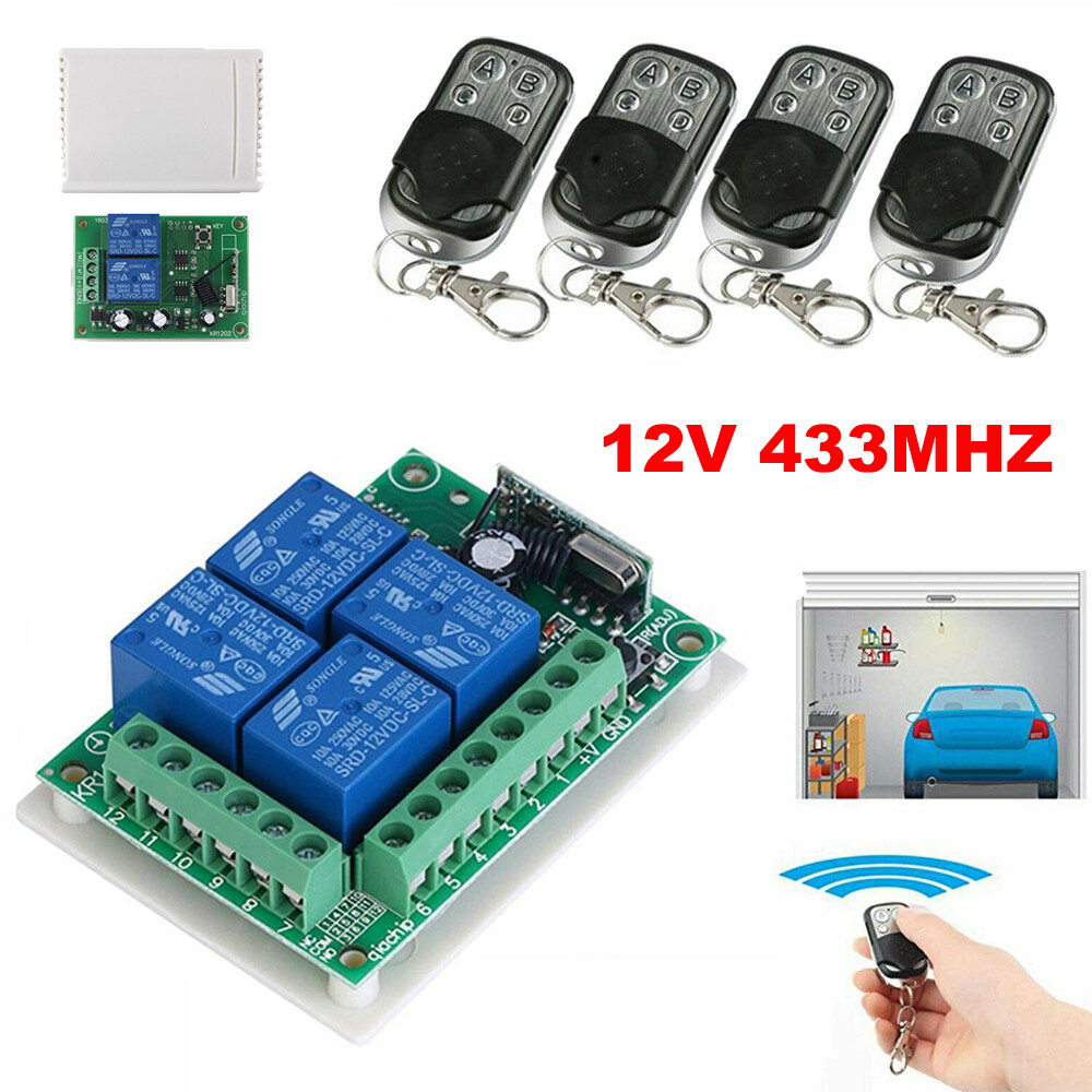 12V 433Mhz 4CH Raley Switch Receiver Wireless Garage Door Control+RF Remote Set