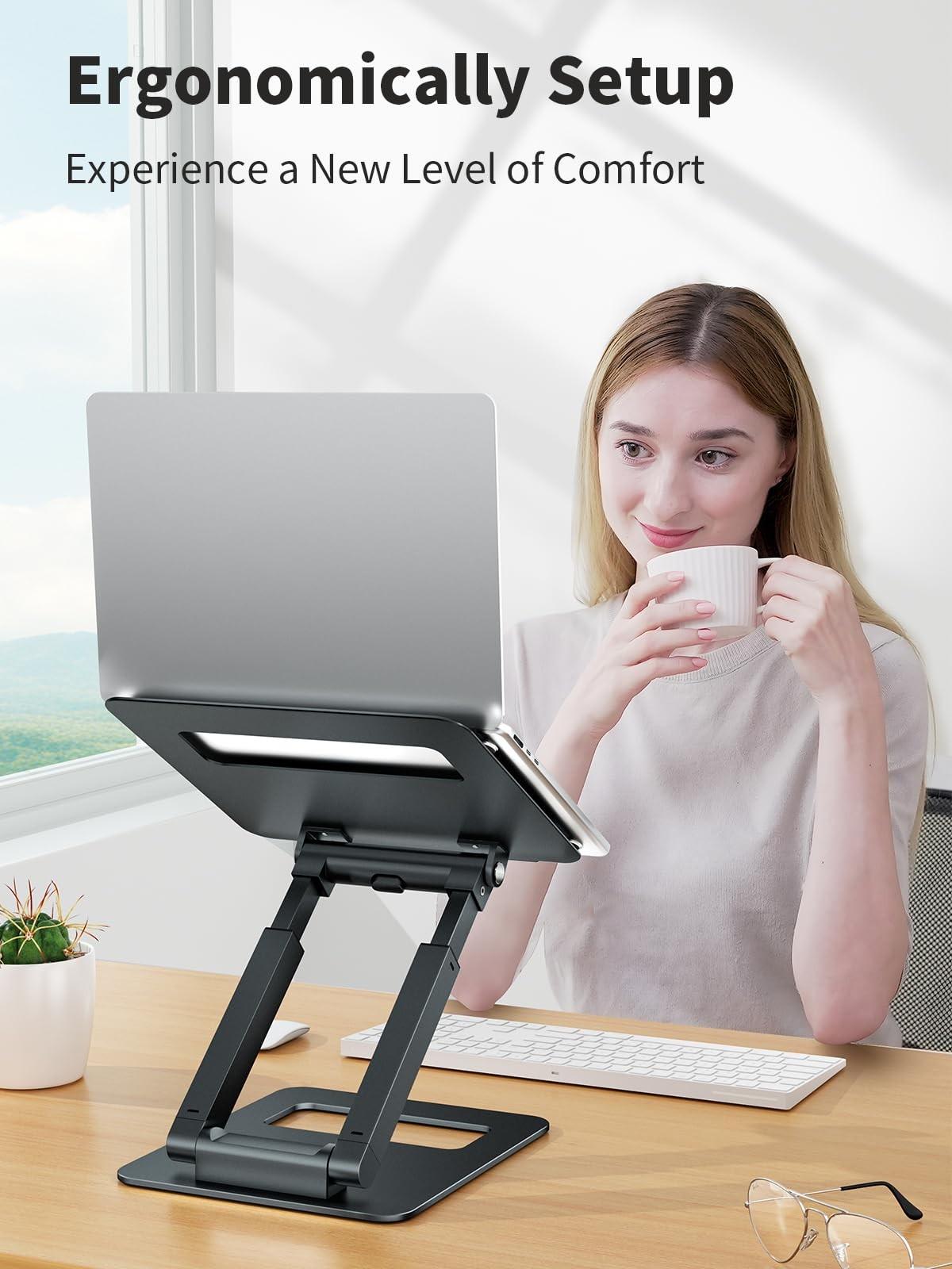 Laptop Stand for Desk Adjustable Height, Telescopic Computer Stand with Pull ...