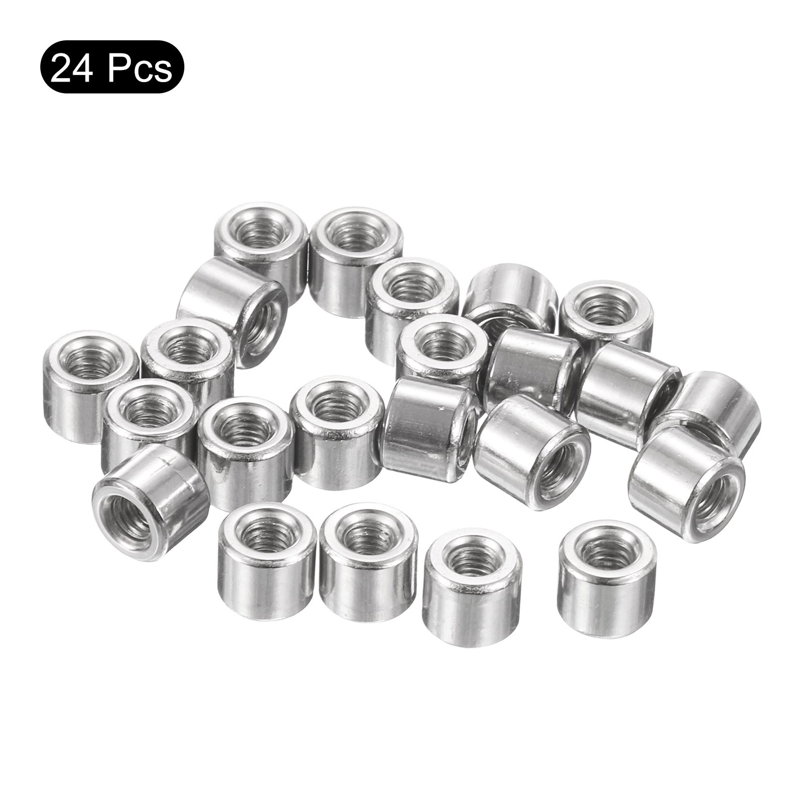 24Pcs Round Connector Nuts, M3x5x6mm Coupling Nut Sleeve Rod Bar Stud Nut