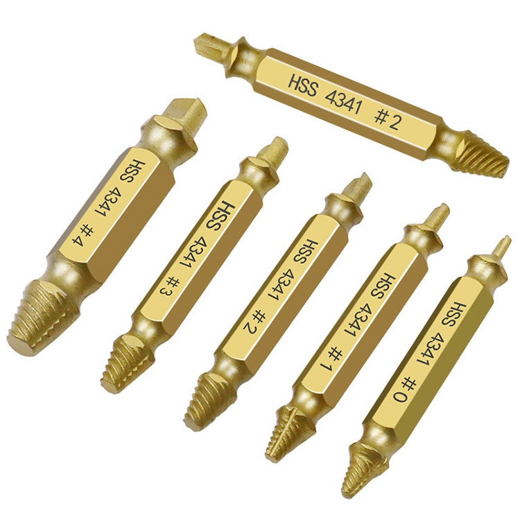 6 Piece Damaged Screw Extractor Tip Drill Bit Stripped &Broken Bolt Removal Tool