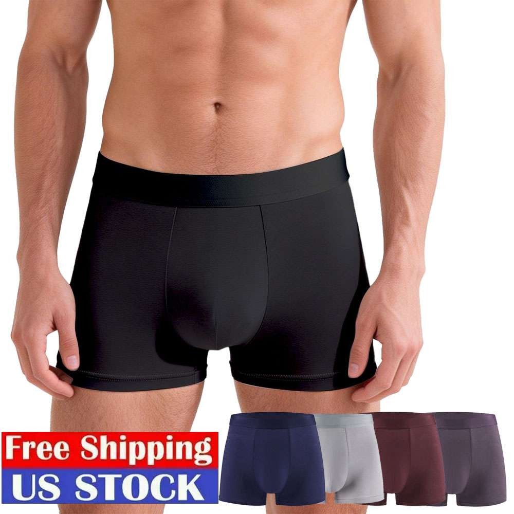 Mens Boxer Briefs Breathable Bamboo Fiber Underwear Soft Comfort Flex Waistband