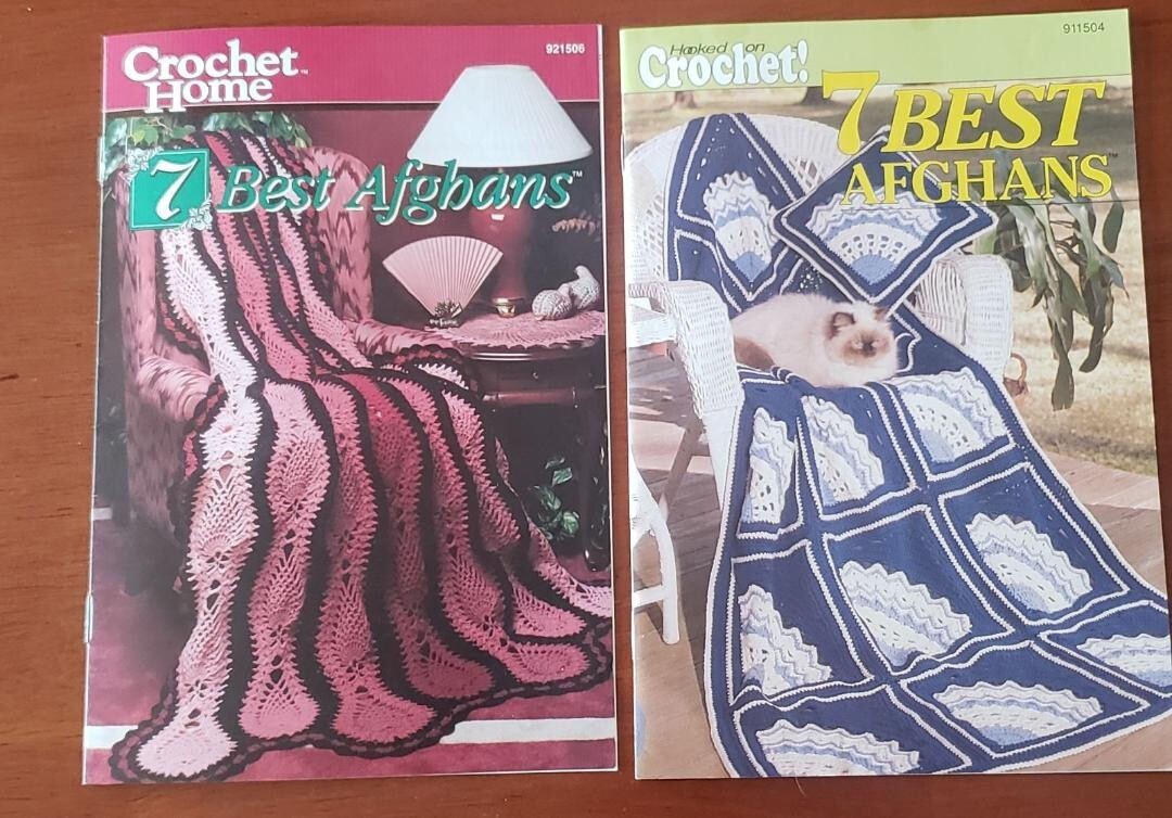 Crochet Leaflets 7 Best Afghans,14 crochet patterns,1991 & 1992. Free Shipping!