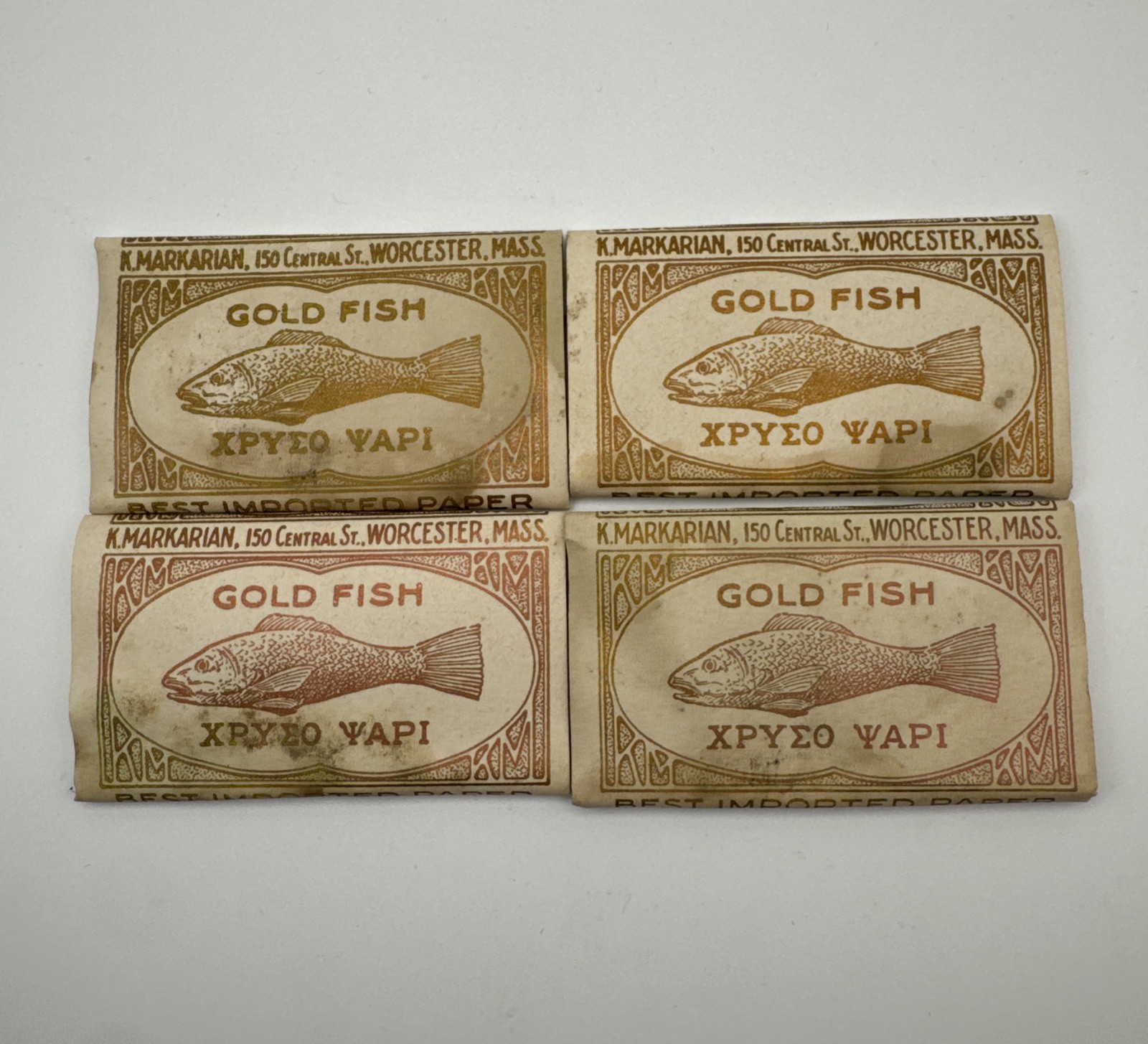 Rare Lot of 4 Antique Rolling Papers Goldfish, K. Markarian Worcester, Mass