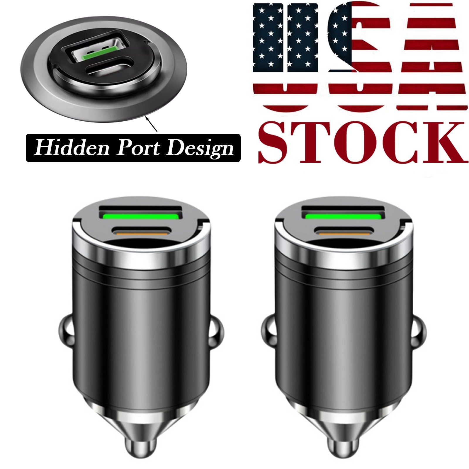 2x 100W Super Fast Car Charger Adapter 2 USB Port For iPhone Samsung Android US