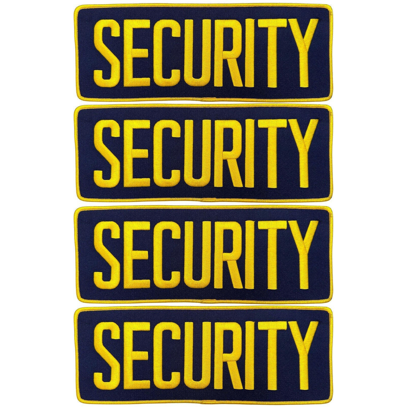 Security Sew On Back Patch 4 Pack Gold Embroidery on Navy Twill. 11"X4" NEW