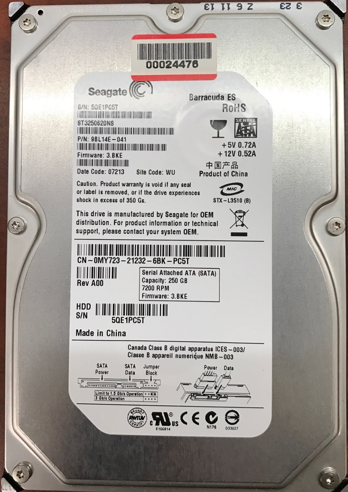 Seagate Barracuda ST3250620NS 250GB 7200RPM SATA Hard Disk Drive
