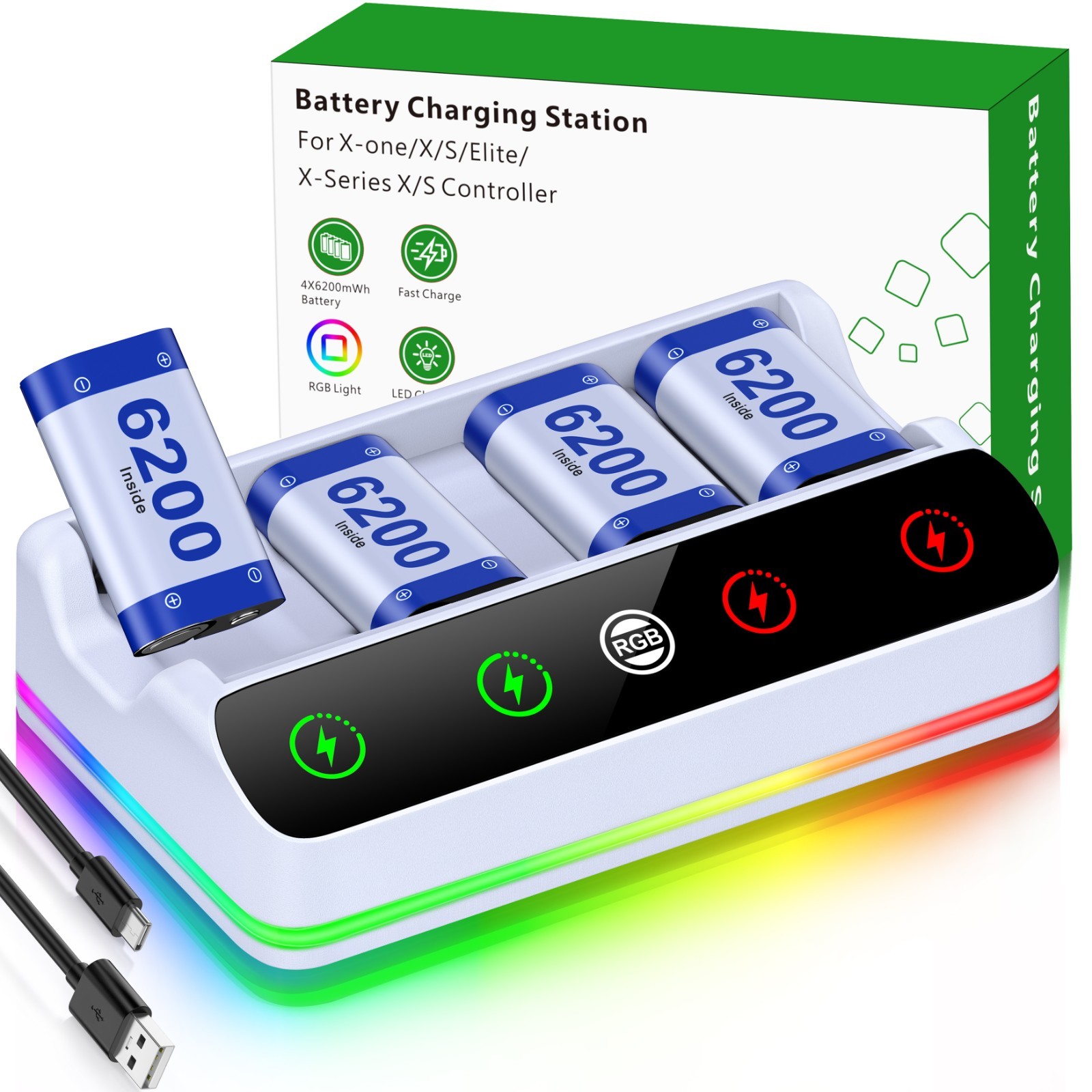 4*6200 mWh Rechargeable Controller Battery Pack for Xbox Series X|S/Xbox One