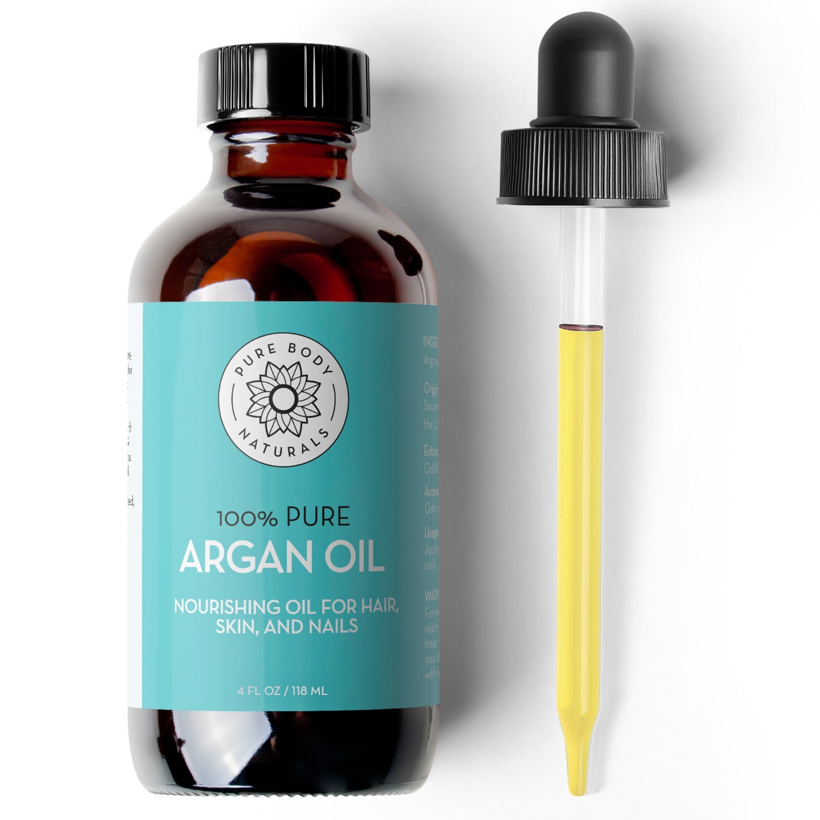 Pure Body Naturals Argan Oil for Skin, Face and Hair - 100% Pure, 4 fl oz