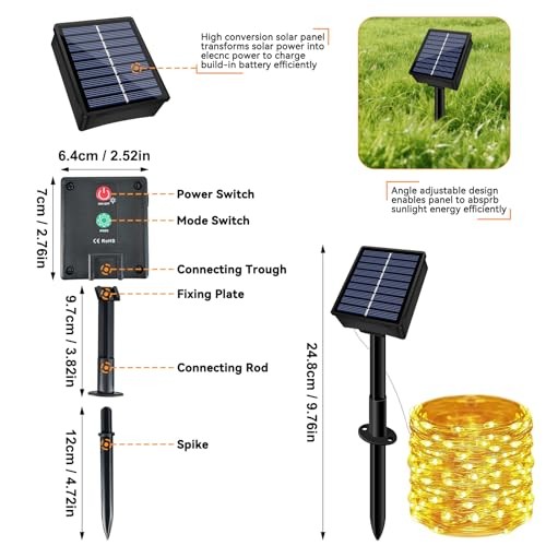Solar String Lights Outdoor Waterproof Total 66ft 200LED 8 2 Pack Warm White
