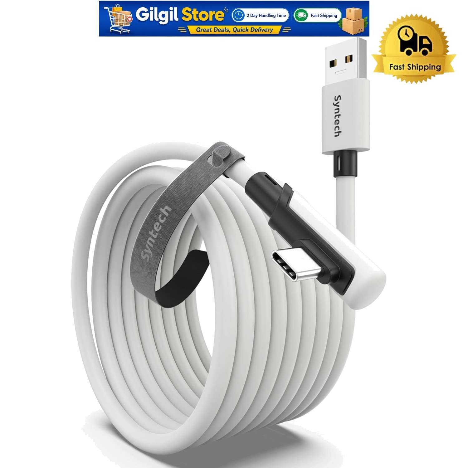 16FT L-shaped USB-C Link Cable for Oculus/Quest 3 - Enhanced VR Gaming Stability