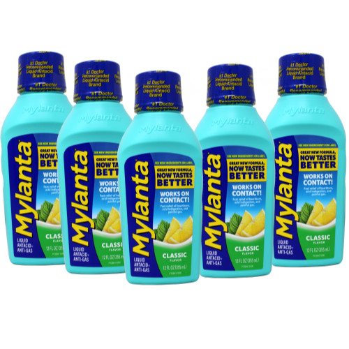 5 Pack - Mylanta Liquid Antacid & Antigas, Classic Flavor, 12.0 fl oz