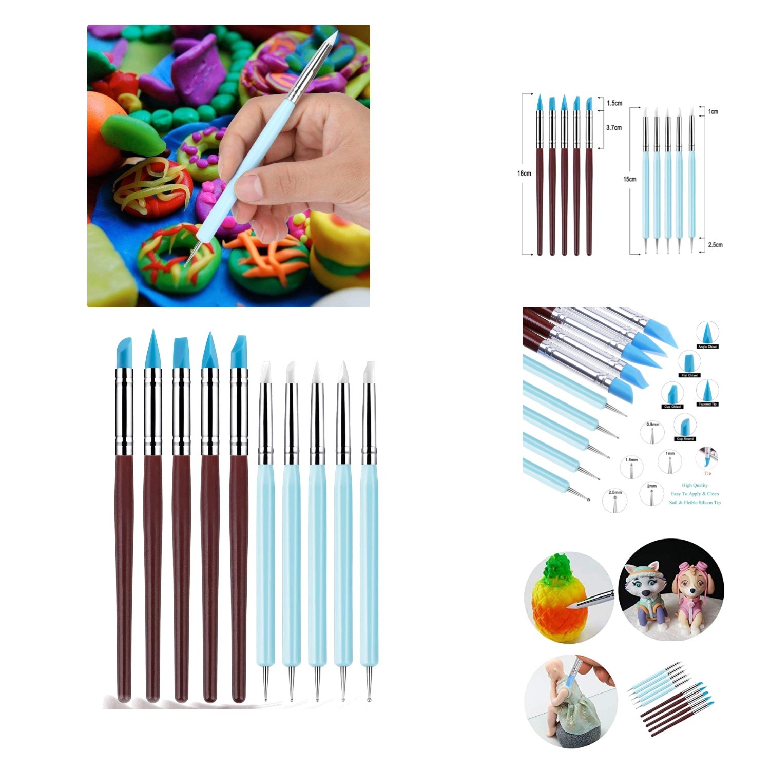 Silicone Clay Sculpting Tool - 10Pcs Modeling Dotting Tool for Pottery Craft,...