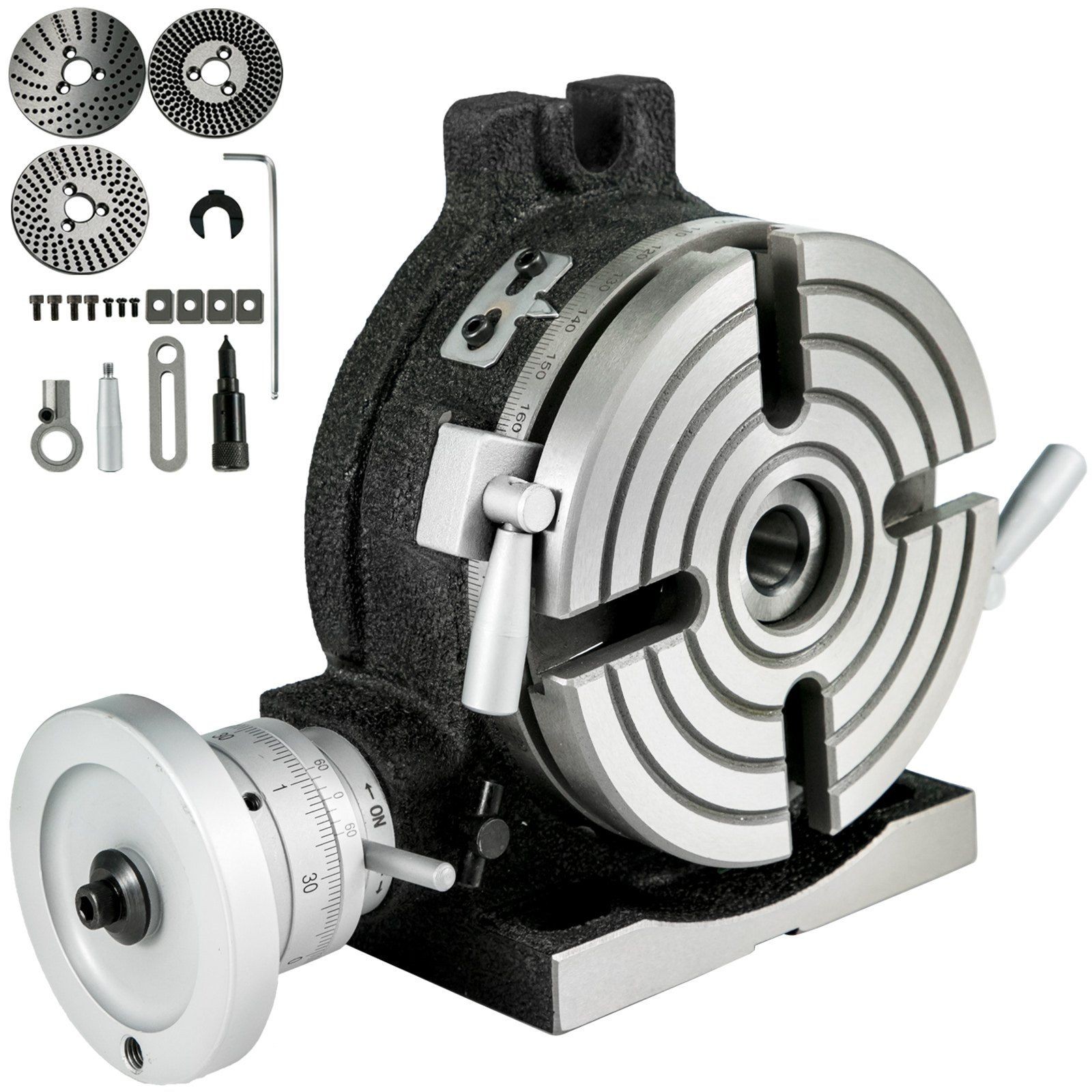 6" Cast Iron Rotary Table: 4-Slot, MT-2 Bore, Horizontal/Vertical Use