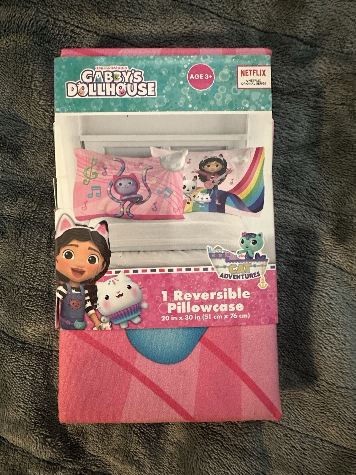 Gabbys Dollhouse 1 Kids Reversible Pillowcase Netflix Pink 20x30 Inches NEW