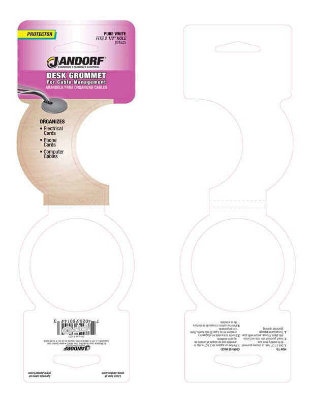 Jandorf 61625 White Polystyrene Plastic 2-1/2 in. Cutout Hole Computer Grommet