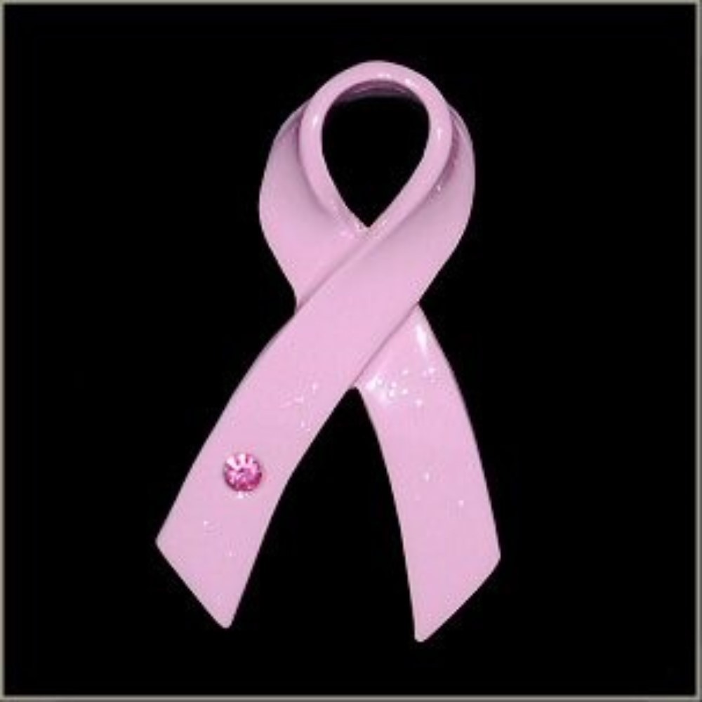 Breast Cancer Awareness Pink Ribbon w/Pink Crystal Pin for Hat Vest or Lapel